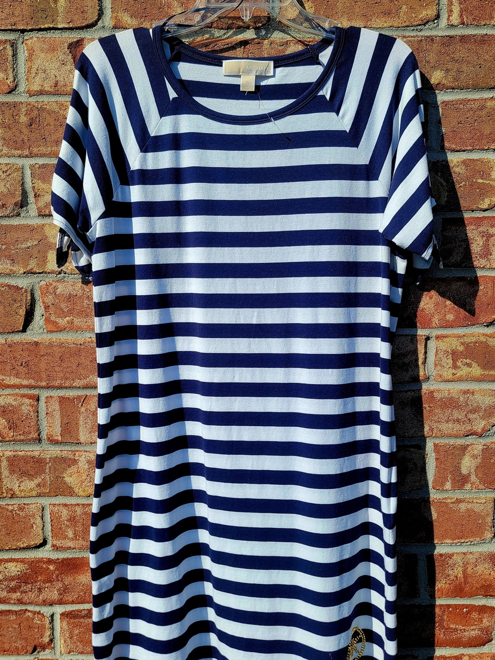 MICHAEL Michael Kors Navy and White Striped Midi Dress